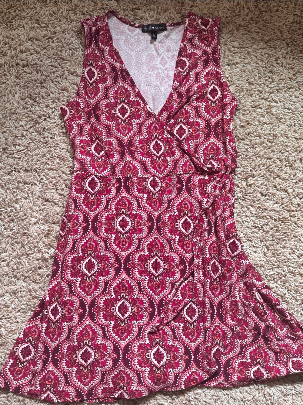 Derek Heart Sleeveless Wrap Dress in Pink & White Medallion Print